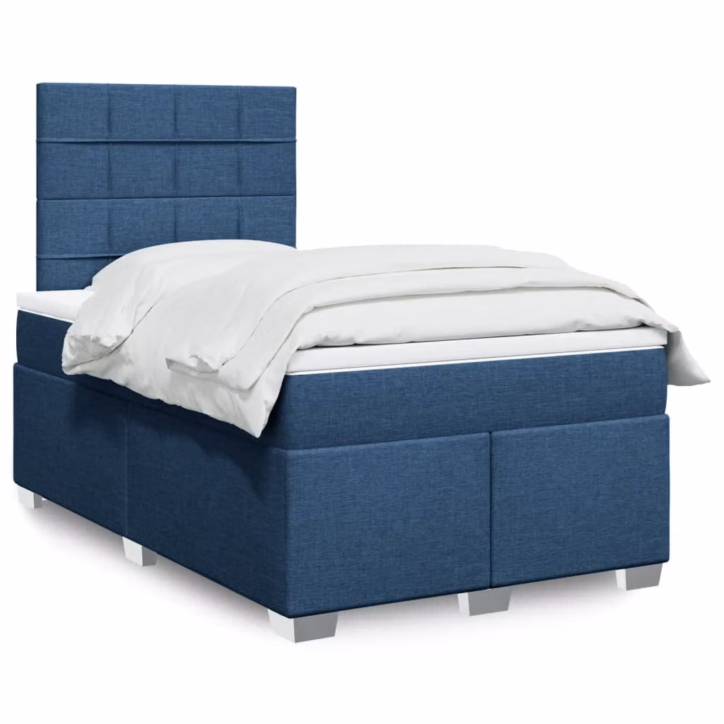 vidaXL Giroletto a Molle con Materasso Ibrido in Tessuto Blu e Bianco L/P/H: 120 x 200 x 190 cm