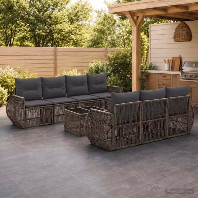 Set Divano da Giardino 8 Pezzi vidaXL Grigio con Tavolino e Cuscini in Polyrattan e Acciaio – 1