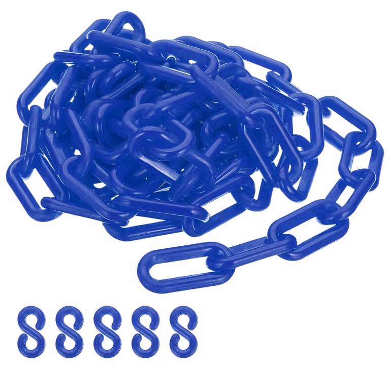 Catena in plastica, lunghezza 3 metri, diametro 8 mm, colore blu, utilizzata come barriera di sicurezza per la gestione del flusso di persone