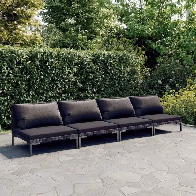 Set Divani da Giardino 4 pz con Cuscini Polyrattan Grigio Scuro 3099814