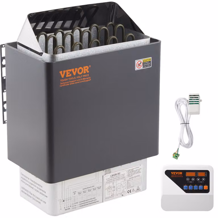 VEVOR Stufa per sauna 9 KW Stufa elettrica per sauna 380 V - 415 V Stufa elettrica per sauna 2 modalità (temperatura, tempo) con unità di controllo esterna e sensore di temperatura 3M