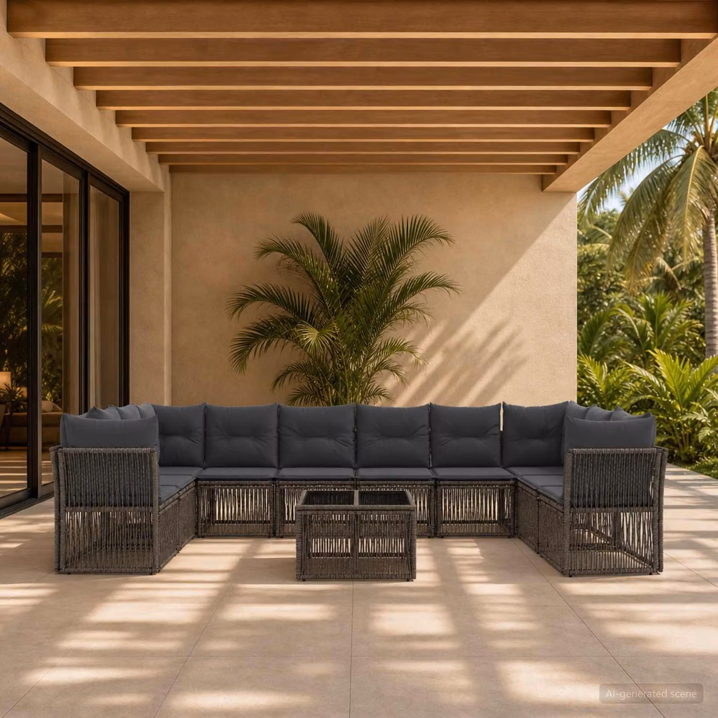 Set Divano da Giardino vidaXL 11 pz Grigio con Tavolino e Cuscini in Polyrattan e Metallo