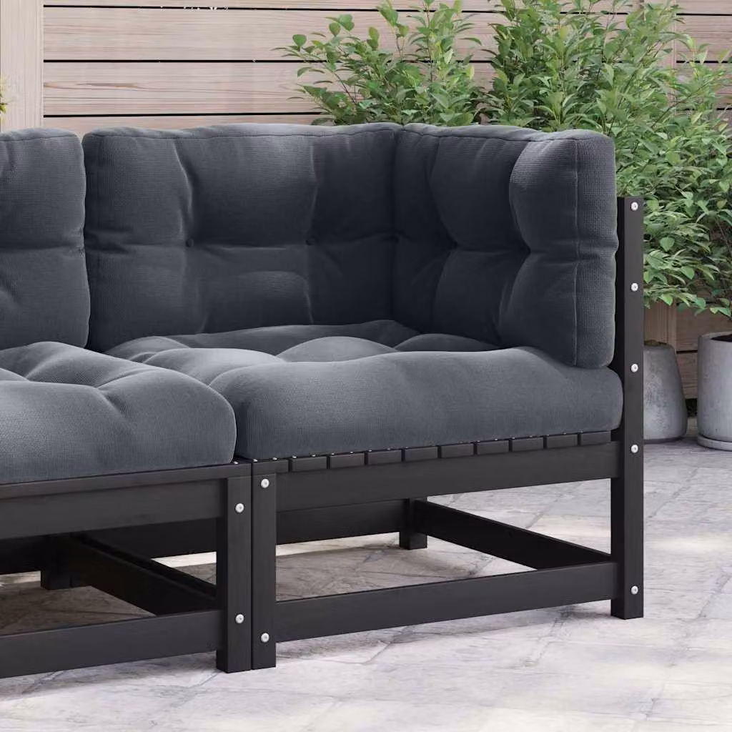 vidaXL Divano Angolare da Giardino Moderno in Legno di Pino con Cuscini Antracite e Neri