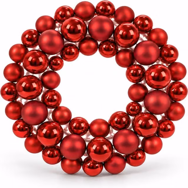 Ghirlanda natalizia con palline rosse Ø35 cm, decorazione per porta e parete, effetto lucido e opaco per gli addobbi di Natale