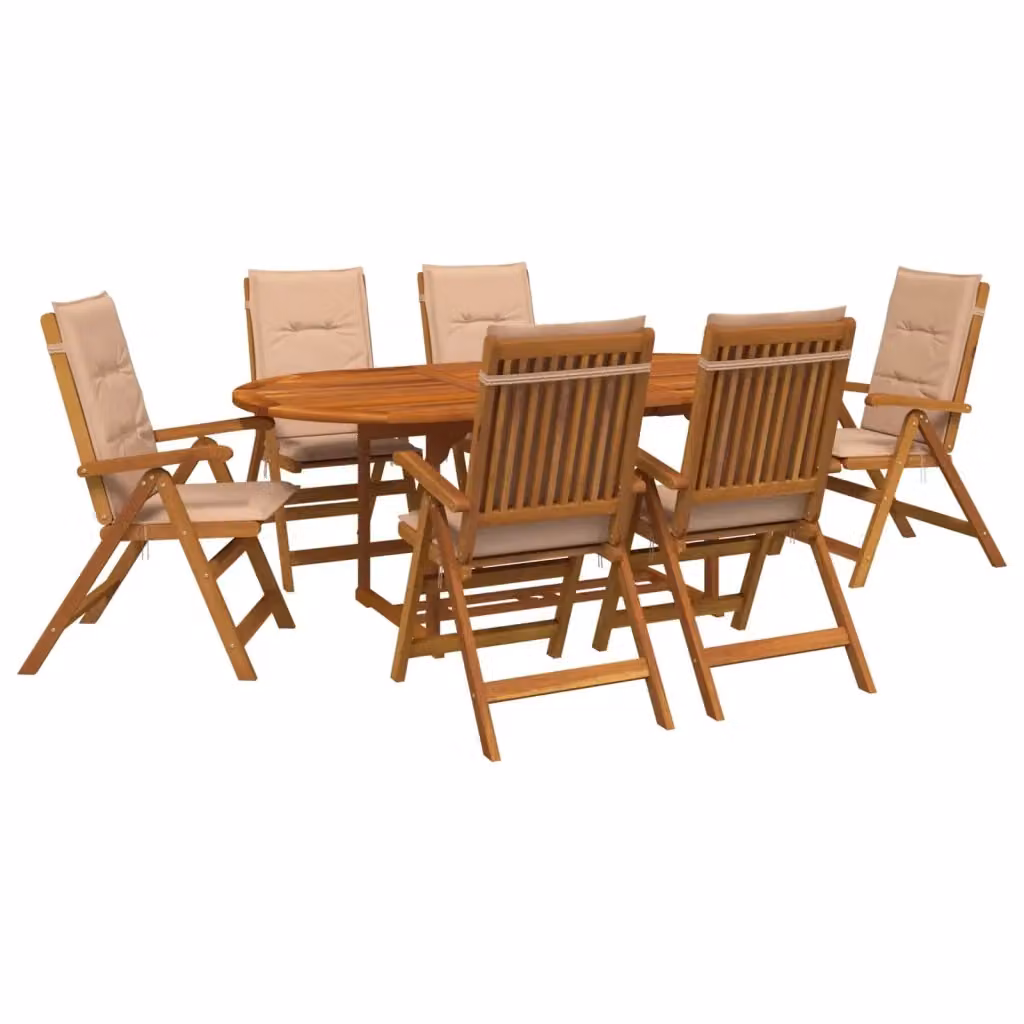 Set da pranzo da giardino vidaXL in legno di acacia con tavolo rettangolare e 6 sedie, colore marrone e beige – 2