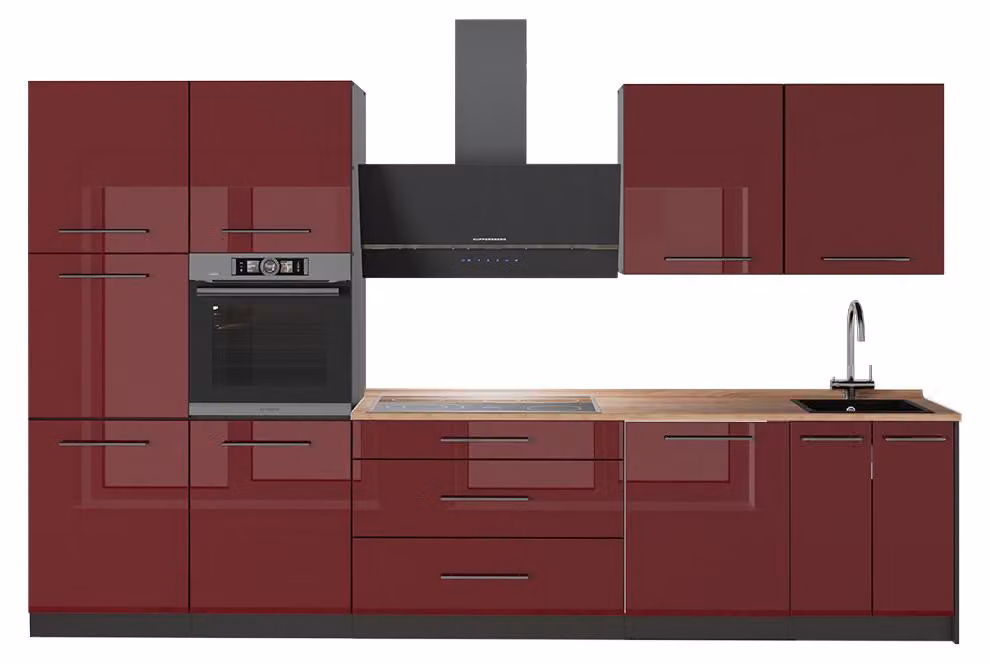 Cucina componibile Vicco Fame-Line Bordeaux lucido/Antracite 340 cm, PL Rovere, Model 64573
