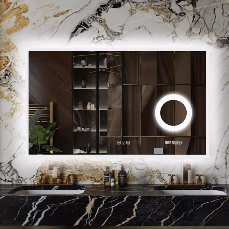 Specchio da bagno a LED, dimensioni 100x60 cm, ingrandimento 3x, dimmerabile, orologio digitale, antiappannamento