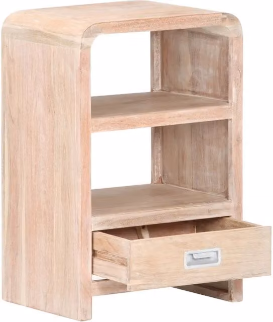 Comodino sospeso Design Mania in legno di acacia laccato bianco e beige L 40 cm, P 30 cm, H 60 cm