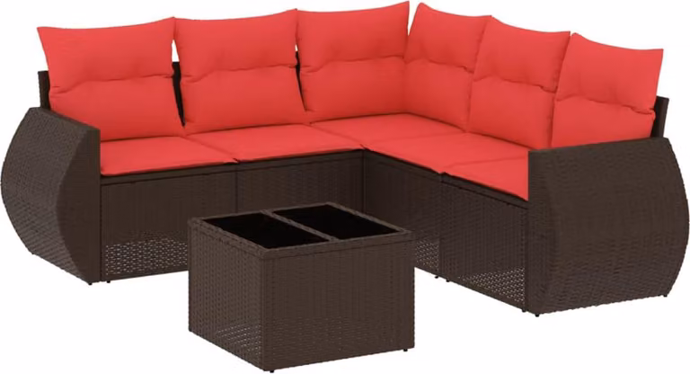 Set Divani da Giardino 6 pz con Cuscini Marrone in Polyrattan