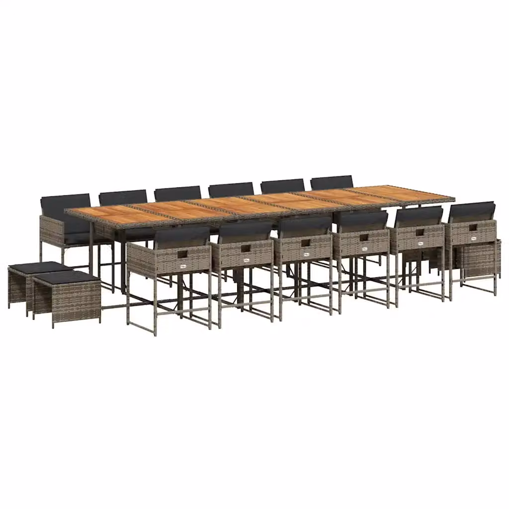 Set da Pranzo da Giardino vidaXL in Polyrattan e Legno di Acacia, 17 Pezzi, Grigio e Marrone – 2