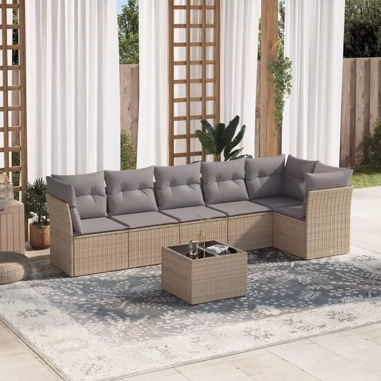 Maison Exclusive - Set da giardino 7 pezzi con cuscini Beige Poly Rattan