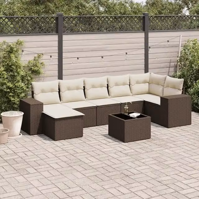 Set Divani da Giardino 8 pz con Cuscini Marrone in Polyrattan 3222892