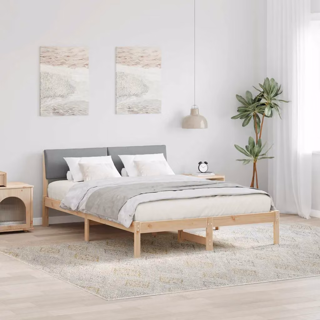 Struttura del letto moderna vidaXL in legno di pino marrone e grigio chiaro L/P/H: 214 x 155,5 x 78,5 cm per adulti – 1