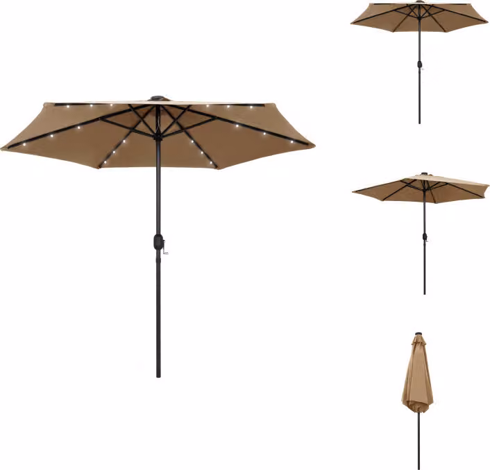 vidaXL Ombrellone con luci LED e asta in alluminio 270 cm Taupe - Ombrelloni e tende da sole