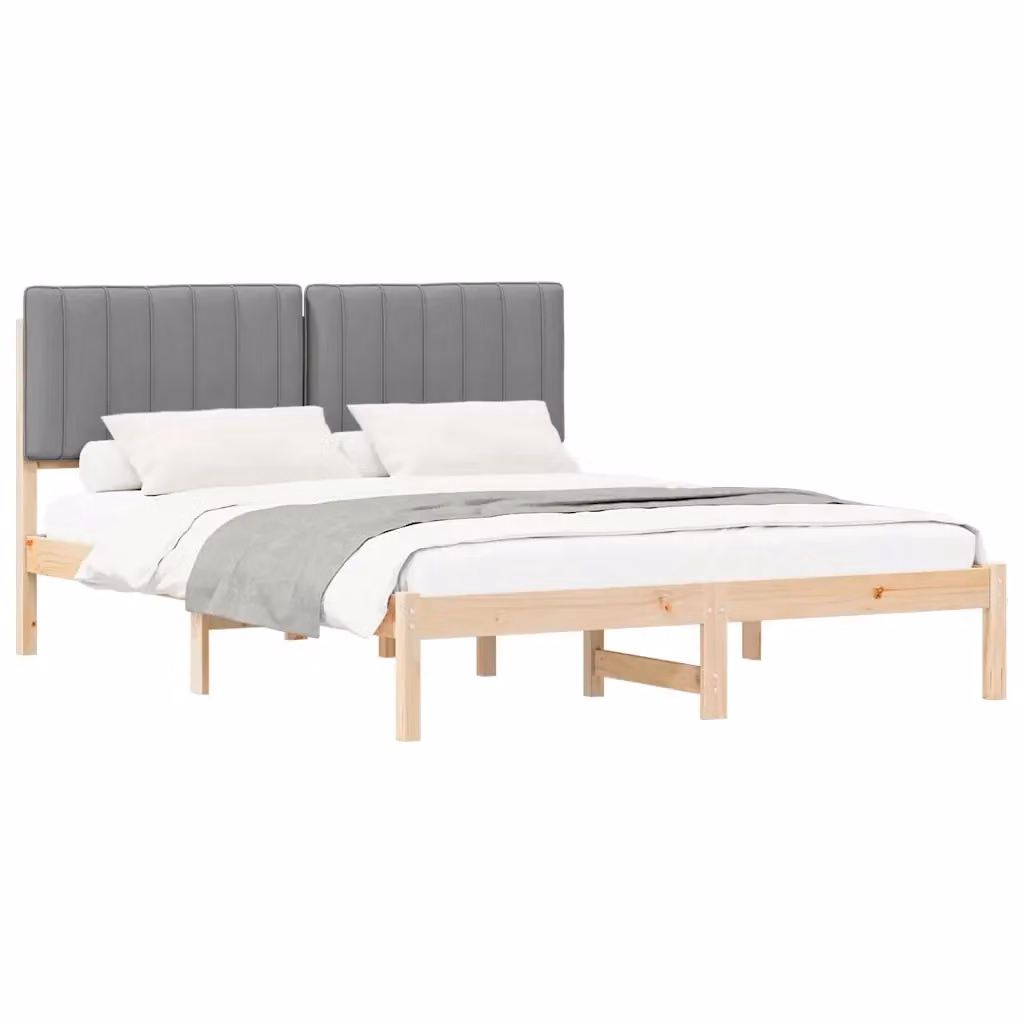 Letto moderno vidaXL con testiera rivestita in tessuto grigio e struttura in legno di pino, L/P/H: 155.5 x 150 x 205.5 cm – 2