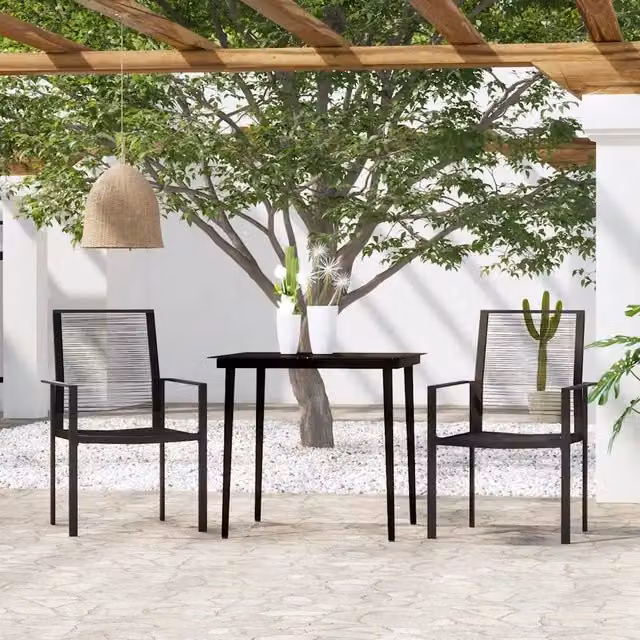 Set da pranzo da giardino moderno vidaXL in acciaio nero e vetro, 3 pezzi – 1