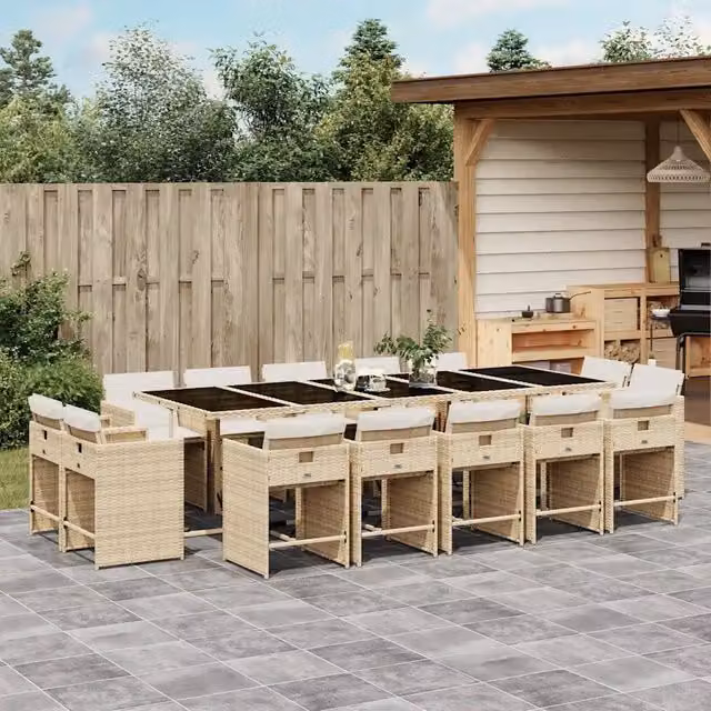 Set da pranzo da giardino vidaXL in polyrattan con cuscini beige e piano in vetro per 15 persone – 1