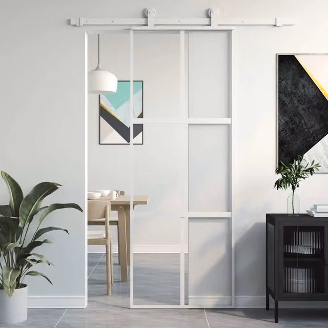 Porta Scorrevole vidaXL in Vetro Trasparente e Alluminio, Bianca, L: 76 cm, H: 205 cm