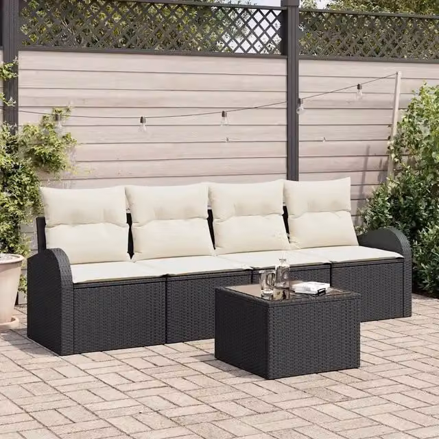 Set Divano da Giardino-Sofa da Giardino-Divanetto da esterno Nero 55 x 55 x 37 cm polyrattan 375665