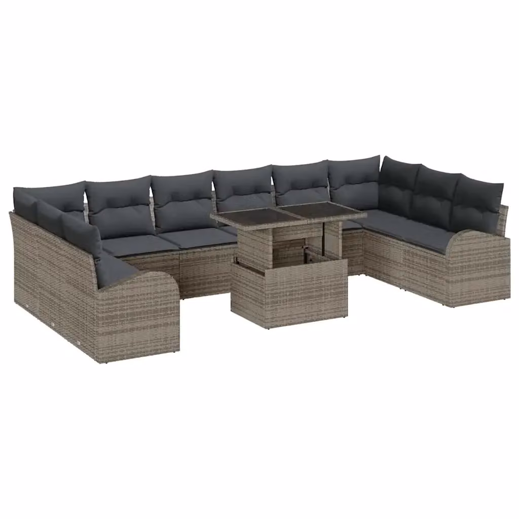 Set Divano da Giardino Moderno vidaXL in Rattan Grigio con 11 Pezzi e Tavolino da Esterno – 2