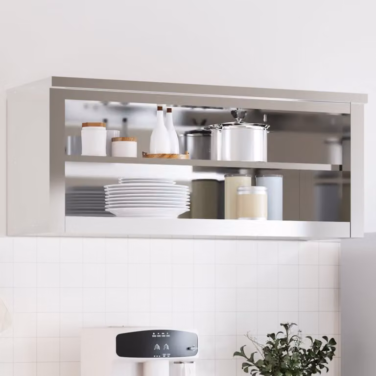 Mobile Cucina da Parete vidaXL con Ripiano in Acciaio Inossidabile, Bianco e Argento, L: 110 cm, H: 46 cm, P: 40 cm