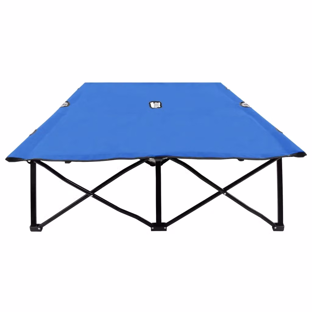 Lettino prendisole pieghevole per due persone vidaXL in acciaio blu con tessuto resistente ai raggi UV – 2