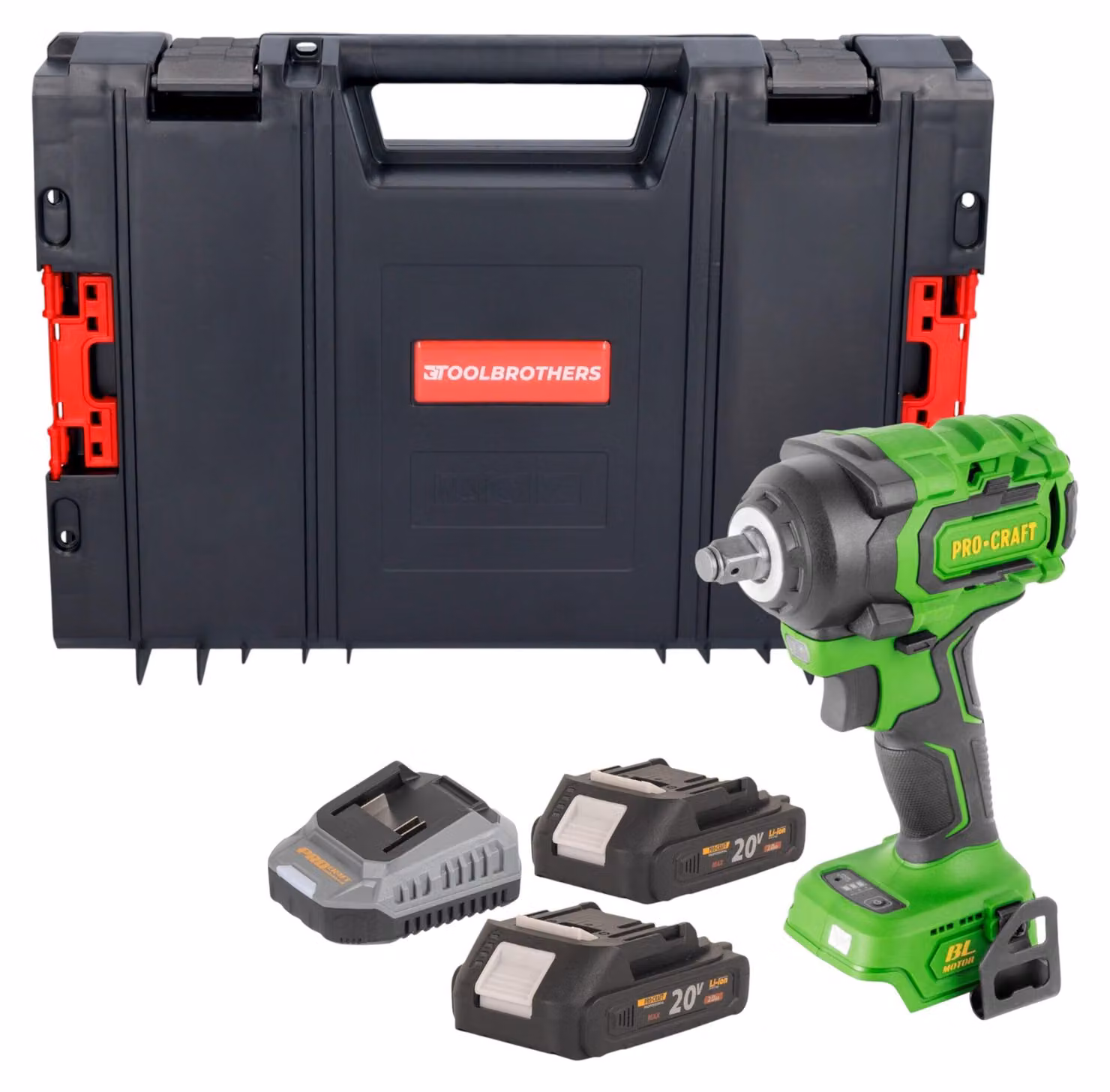 Avvitatore a impatto a batteria Procraft PWA18bb 20 V 550 Nm 1/2" Brushless + 2x batteria 2,0 Ah + caricabatteria + valigetta portautensili RHINO