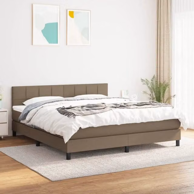 Letto Ibrido vidaXL con Giroletto a Molle e Materasso in Tessuto, Colore Tortora, L/P/H: 160 x 200 x 88 cm – 1