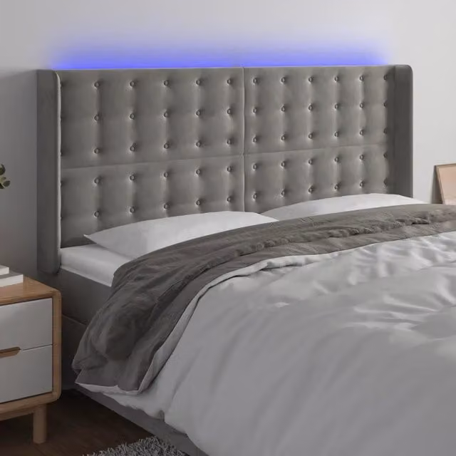 Testiera con LED e porta USB vidaXL in velluto grigio, L: 203 cm, P: 16 cm, H: 118/128 cm – 1