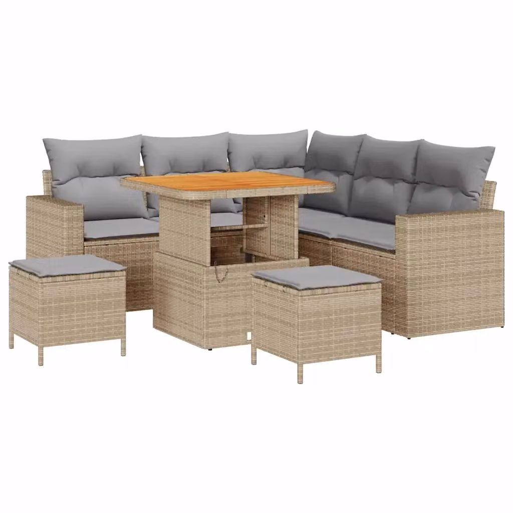 Set Divano da Giardino Moderno vidaXL a 6 Posti con Cuscini e Tavolino, Colore Grigio o Beige, Struttura in Acciaio Verniciato a Polvere e Tessuto con Coperture Rimovibili – 2