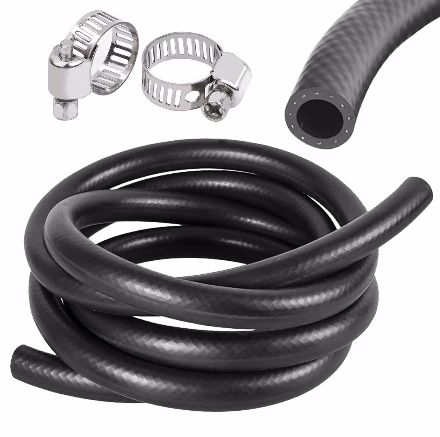 Tubo in gom da 3 metri, tubo di raffreddamento, tubo in gom NBR per benzina (interno 8 mm/esterno 14 mm), tubo per aspirazione aria, tubo per liquido di raffreddamento per motori a benzina, con 2 fascette stringitubo