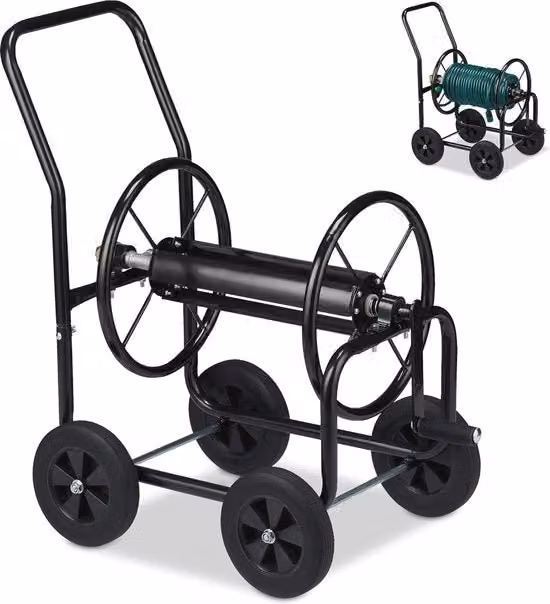 Slanghaspel per Giardino con 4 Ruote e Manubrio - Adatto per Sfogliatelle fino a 60m
