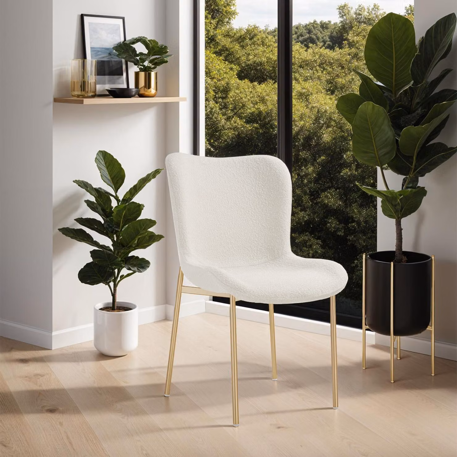 Set di 2 sedie imbottite Tessa tectake in bouclé bianco e oro con stile scandinavo – 2