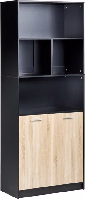 Libreria Beliani a 2 ante Marrone e Nero in MDF con Ripiani Aperti e Chiusi per Ufficio e Soggiorno H: 197 cm, L: 80 cm, P: 40 cm