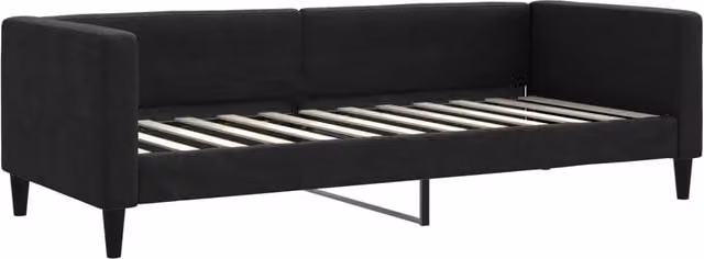 Letto singolo moderno in tessuto nero con struttura imbottita e braccioli L/P/H: 90 x 200 x 68 cm