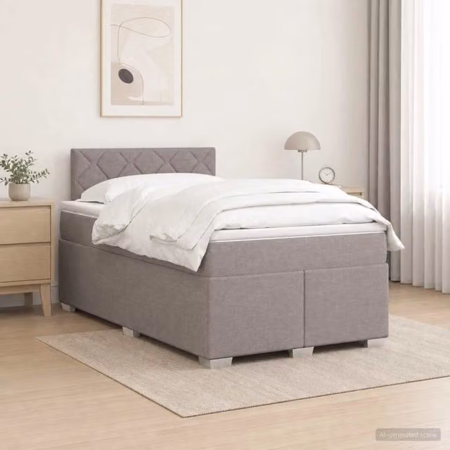 Letto box spring con materasso ibrido vidaXL color tortora L/P: 120 x 200 cm