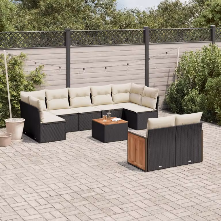 Maison Exclusive - Set da giardino 10 pezzi con cuscini in polyrattan nero