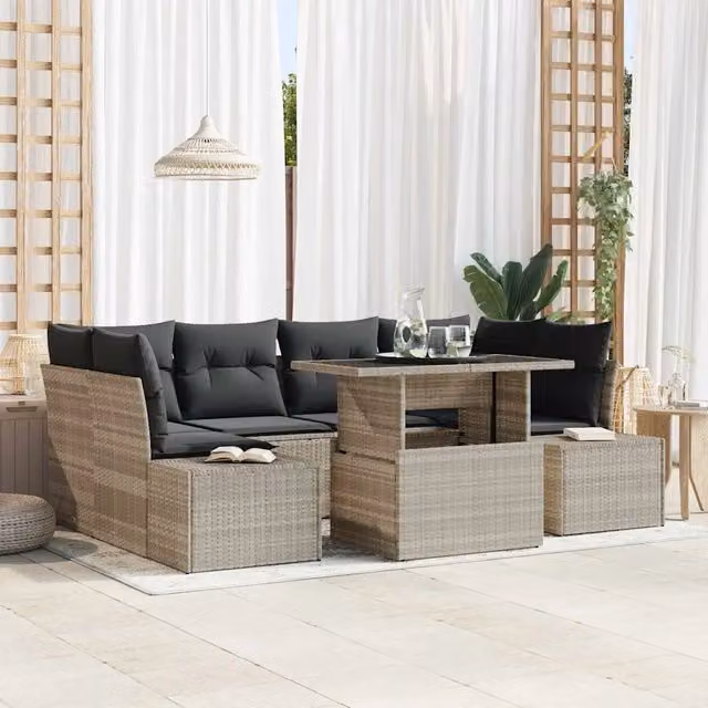 Set di divani 7 pz Grigio chiaro polyrattan 3349118