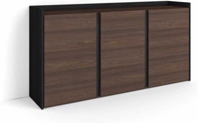 Credenza, Mobile, Cucina, 156x80x35 cm, 3 Porte, grande stoccaggio, Rovere scuro e Nero