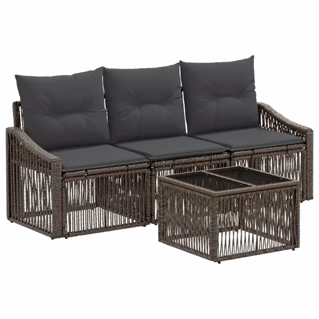 Set da giardino vidaXL composto da divano a 3 posti e tavolino con cuscini imbottiti in rattan grigio e struttura in metallo – 2