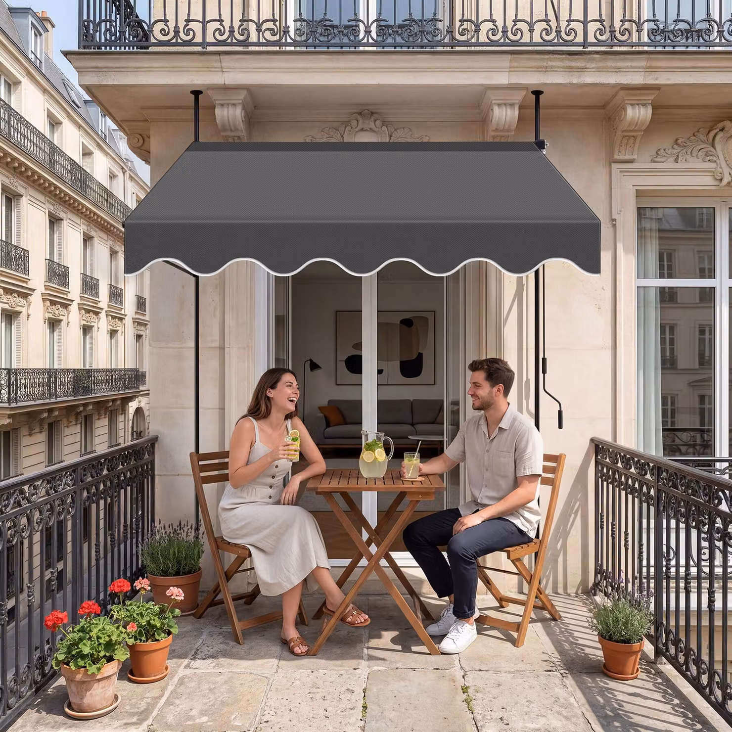 Tenda a morsetto tectake con manovella e altezza regolabile in poliestere, nero/grigio, L: 180 cm, H: 150 cm – 2