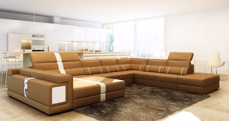 Luxus Wohnlandschaft Ecksofa Sofa Couch Polster Leder Sitz U-Form Wohnzimmer