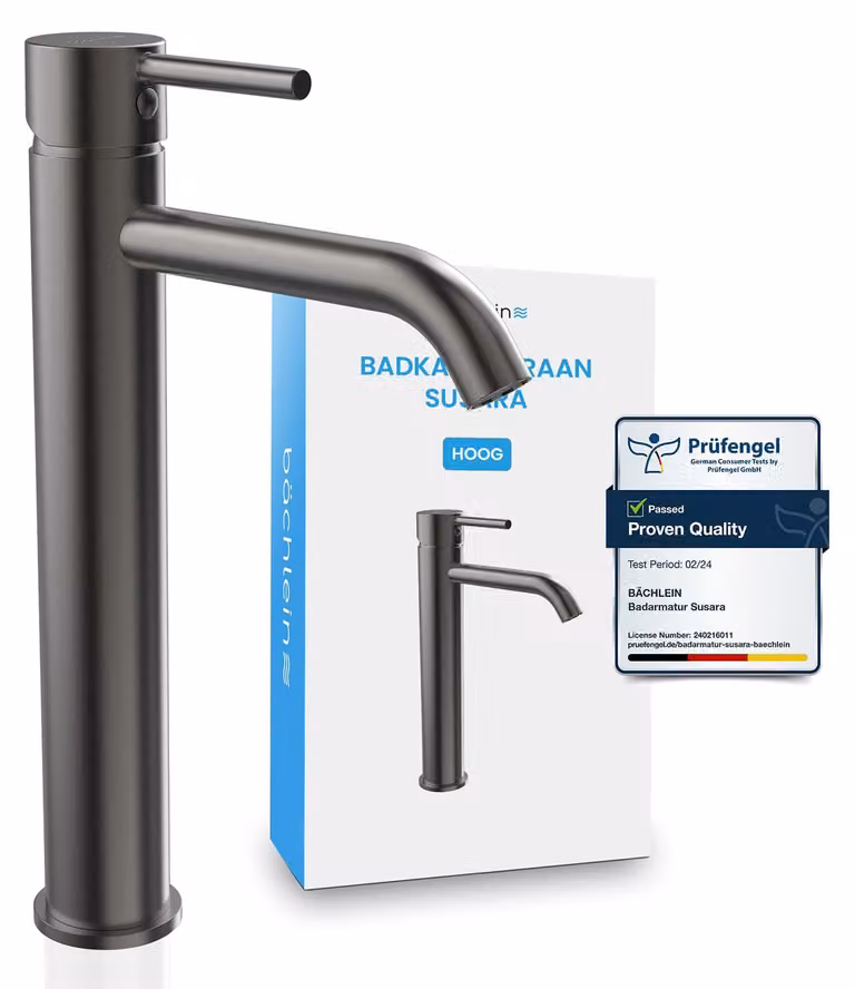 Miscelatore monocomando, con beccuccio curvo, colore antracite, altezza 30 cm