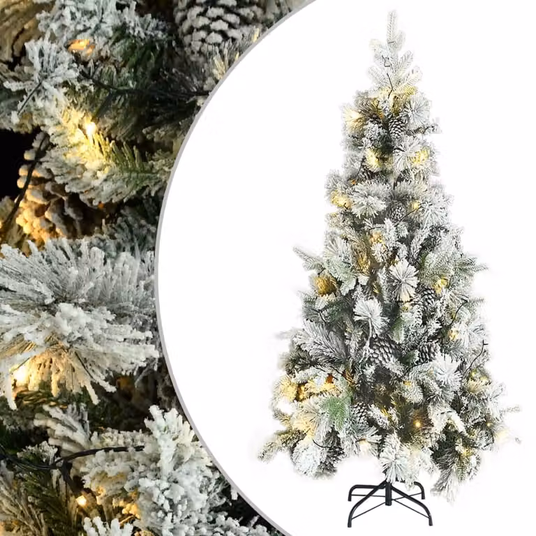 Maison Exclusive - Albero di Natale illuminato con neve e pigne, 225 cm, PVC e PE