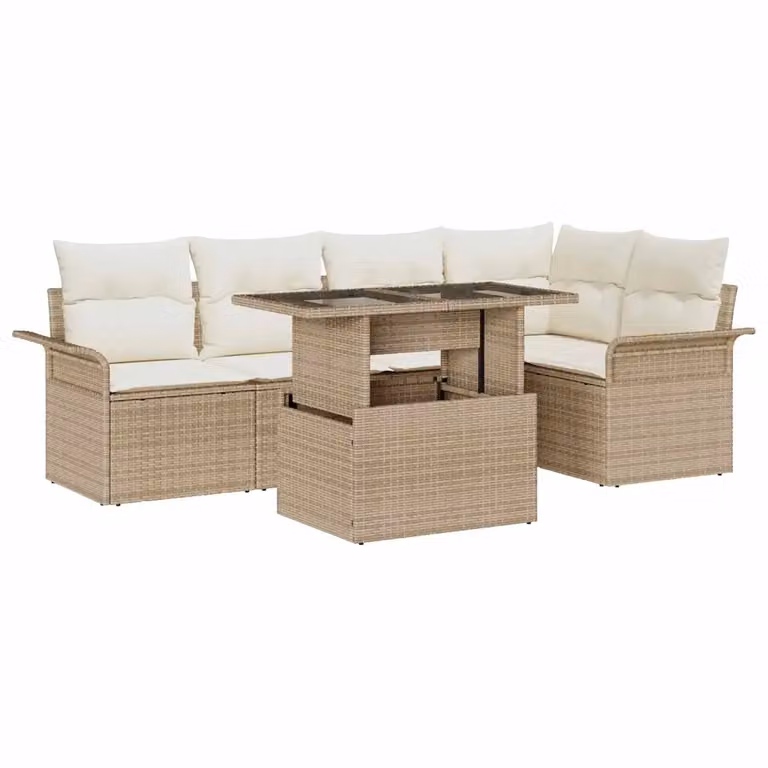 Set Divano da Giardino vidaXL 6 pz Beige con Cuscini e Tavolino in Polyrattan e Acciaio