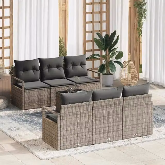 Set Divano da Giardino 7 pz 6-Numero di posti Grigio polyrattan 3354938