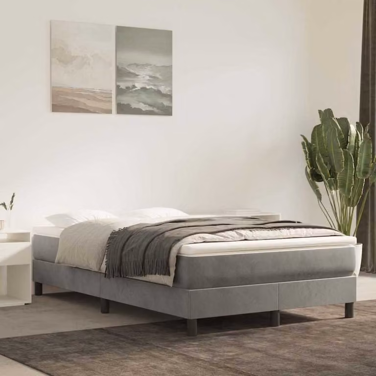 vidaXL Giroletto a Molle Ibrido con Materasso in Velluto Grigio Chiaro e Bianco L/P/H: 120 x 200 x 25 cm