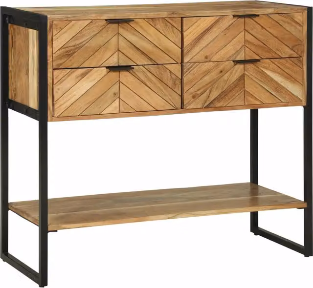 Tavolo consolle moderno vidaXL in legno di acacia e metallo, colore marrone e nero, L 90 x P 35 x H 80 cm