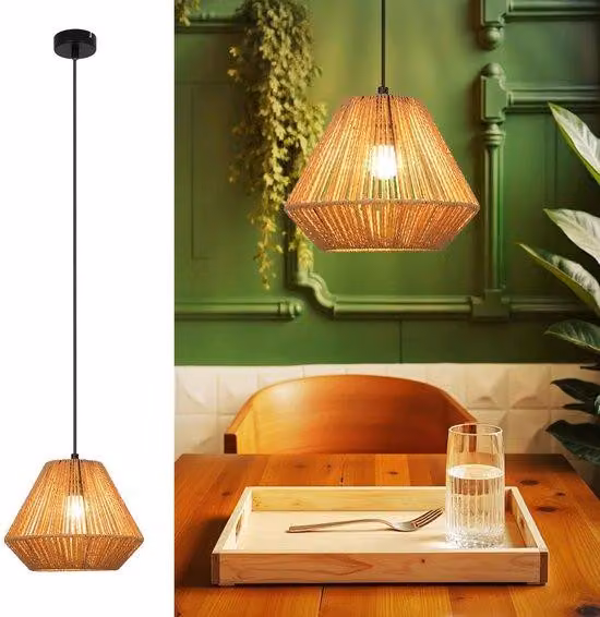 Lampada a sospensione Azomor Retro con design in rattan per un'illuminazione d'atmosfera in casa