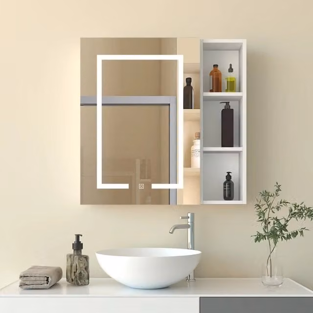 Armadietto a muro da Bagno con Specchio 70x70cm e Pensile Alto, Set Completo, Bianco